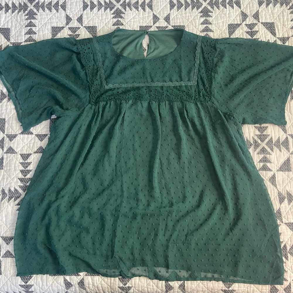 Amazon Women’s Dark Green Fashion Top - Crochet + Flowy NWOT Size 2X